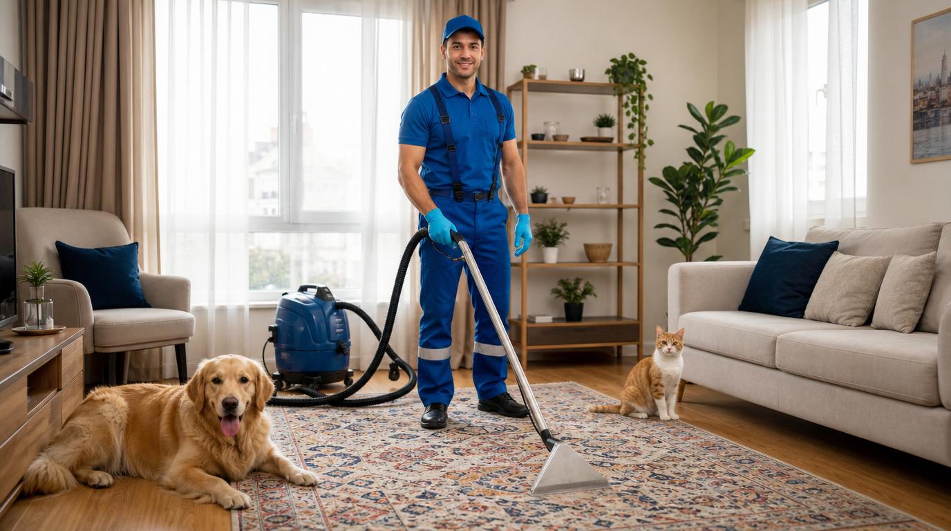 Halıdan evcil hayvan tüyü temizliği için kedi köpek halısı yıkama